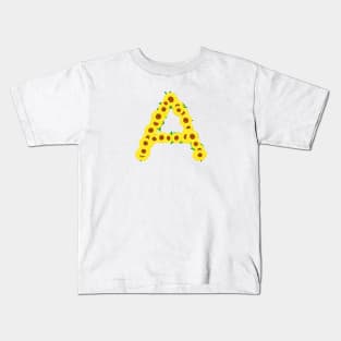 Sunflowers Initial Letter A (White Background) Kids T-Shirt